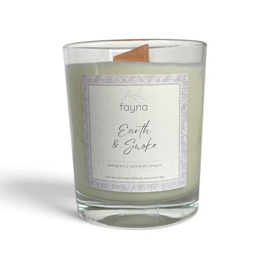 Sójová sviečka FAYNA Earth & Smoke 180 g s dreveným knotom