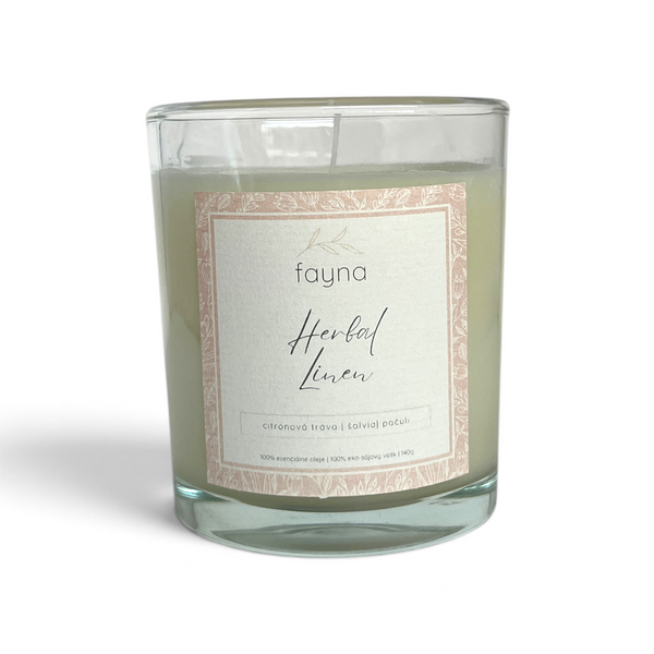Sójová sviečka FAYNA Herbal Linen 140 g v talianskom skle